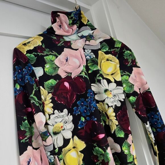 Essentiel Antwerp Ali High Neck Turtleneck Long Sleeve Jersey Top in Floral - Picture 6 of 13